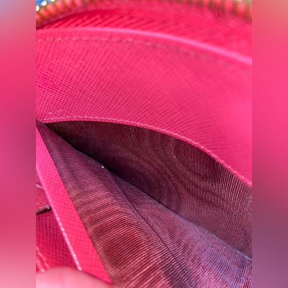 3$ start!! Prada Pink Saffiano Leather Bow Zip Around Wallet with Box Auth card - Picture 14 of 16